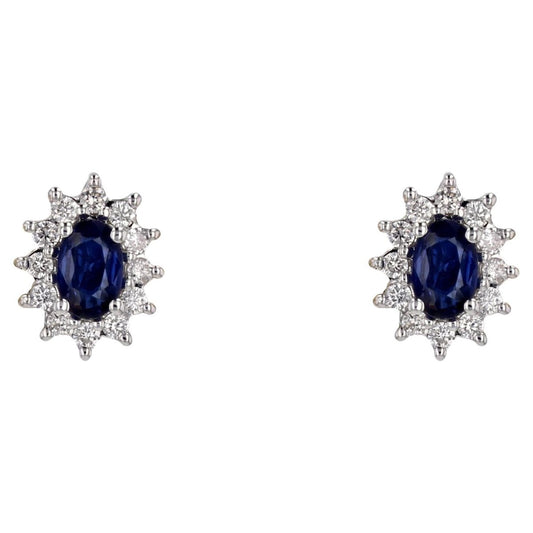 Modern 18 Karat White Gold Daisy Stud Earrings with Sapphire and Diamonds, Set of 2