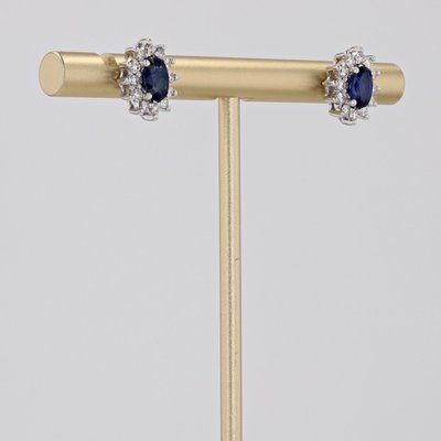 Modern 18 Karat White Gold Daisy Stud Earrings with Sapphire and Diamonds, Set of 2-OLU-1731245