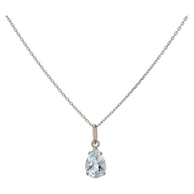 Modern 18 Karat White Gold Pendant Necklace with Aquamarine-OLU-1757422