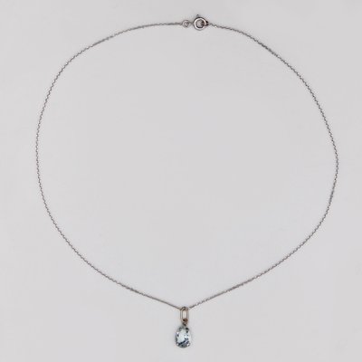 Modern 18 Karat White Gold Pendant Necklace with Aquamarine-OLU-1757422