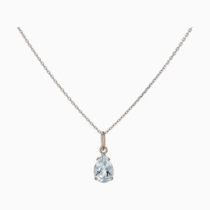 Modern 18 Karat White Gold Pendant Necklace with Aquamarine-OLU-1757422