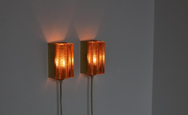 Modern Aladdin in Brass and Glass Danish Vitrika Wall Sconces, 1970s, Set of 2-WRF-1297803