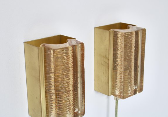 Modern Aladdin in Brass and Glass Danish Vitrika Wall Sconces, 1970s, Set of 2-WRF-1297803