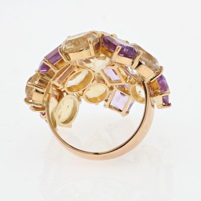 Modern Amethyst & Citrine 18 Karat Yellow Gold Cocktail Ring, 1950s-OLU-981467