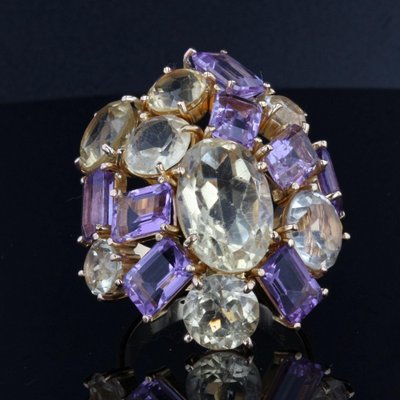 Modern Amethyst & Citrine 18 Karat Yellow Gold Cocktail Ring, 1950s-OLU-981467