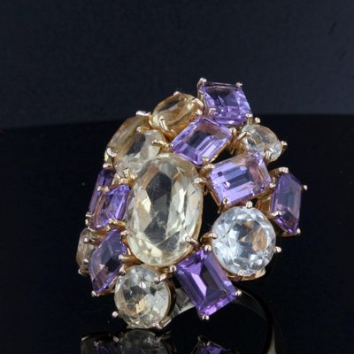 Modern Amethyst & Citrine 18 Karat Yellow Gold Cocktail Ring, 1950s-OLU-981467