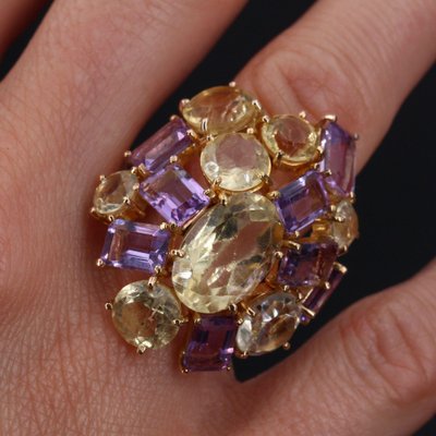 Modern Amethyst & Citrine 18 Karat Yellow Gold Cocktail Ring, 1950s-OLU-981467