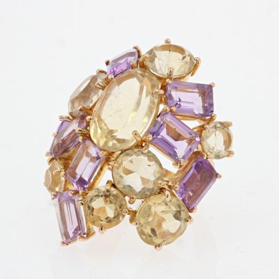 Modern Amethyst & Citrine 18 Karat Yellow Gold Cocktail Ring, 1950s-OLU-981467