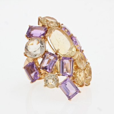 Modern Amethyst & Citrine 18 Karat Yellow Gold Cocktail Ring, 1950s-OLU-981467