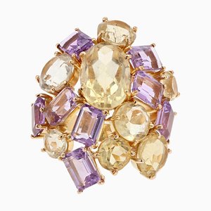 Modern Amethyst & Citrine 18 Karat Yellow Gold Cocktail Ring, 1950s-OLU-981467