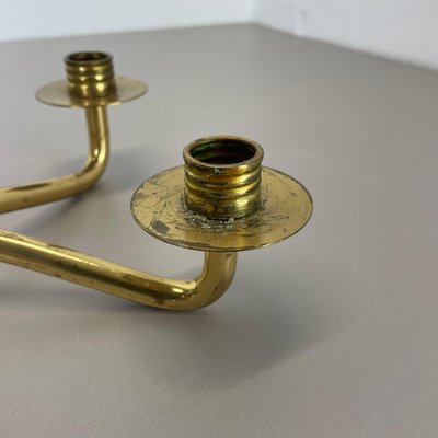 Modern Auböck Style Brutalist Brass and Leather Candleholder, 1950s-QZ-1814032