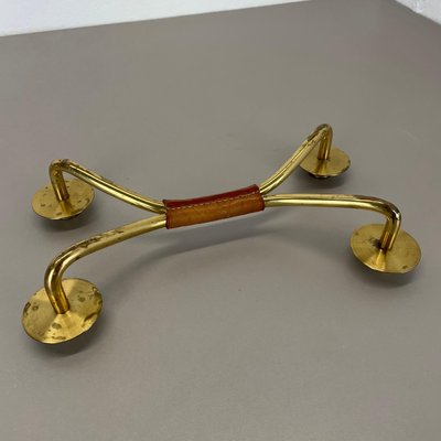 Modern Auböck Style Brutalist Brass and Leather Candleholder, 1950s-QZ-1814032