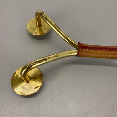 Modern Auböck Style Brutalist Brass and Leather Candleholder, 1950s-QZ-1814032