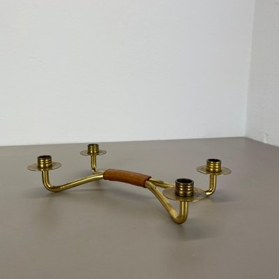 Modern Auböck Style Brutalist Brass and Leather Candleholder, 1950s-QZ-1814032