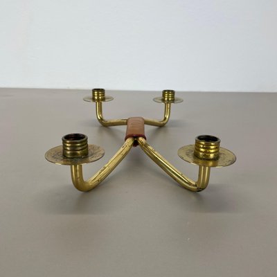 Modern Auböck Style Brutalist Brass and Leather Candleholder, 1950s-QZ-1814032