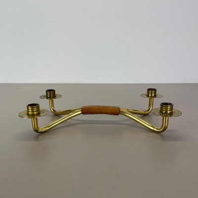 Modern Auböck Style Brutalist Brass and Leather Candleholder, 1950s-QZ-1814032