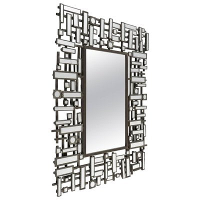 Modern Beveled Edged Mirror in Stainless Steel and Resin, 1990s-WFS-744801