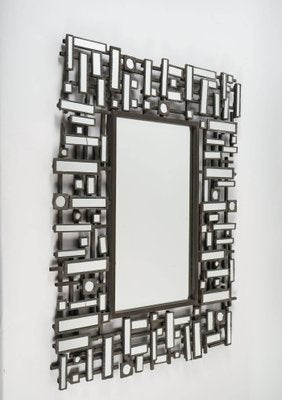 Modern Beveled Edged Mirror in Stainless Steel and Resin, 1990s-WFS-744801