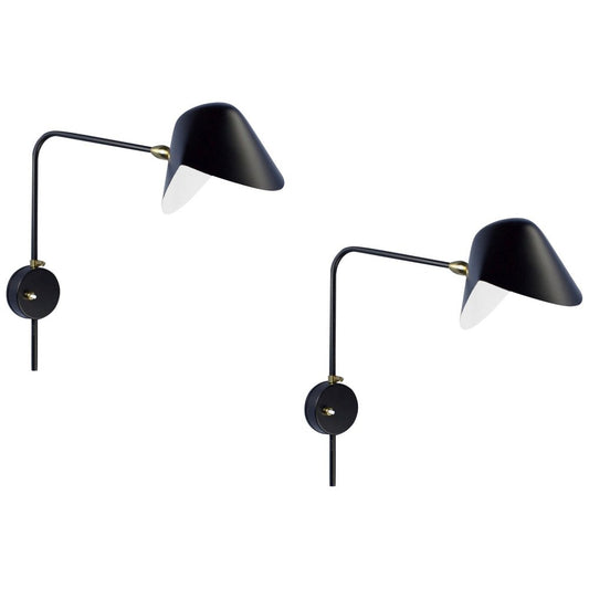 Modern Black Anthony Wall Lamps by Serge Mouille, Set of 2