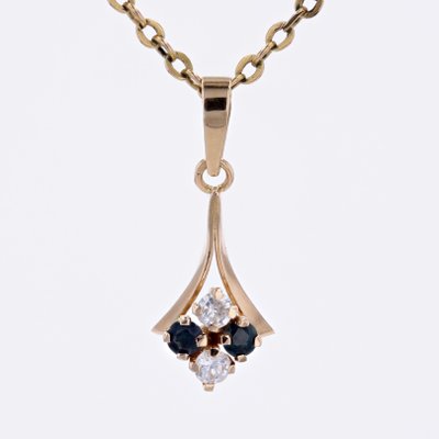 Modern Blue and White Sapphire 18 Karat Yellow Gold Pendant-OLU-1725923