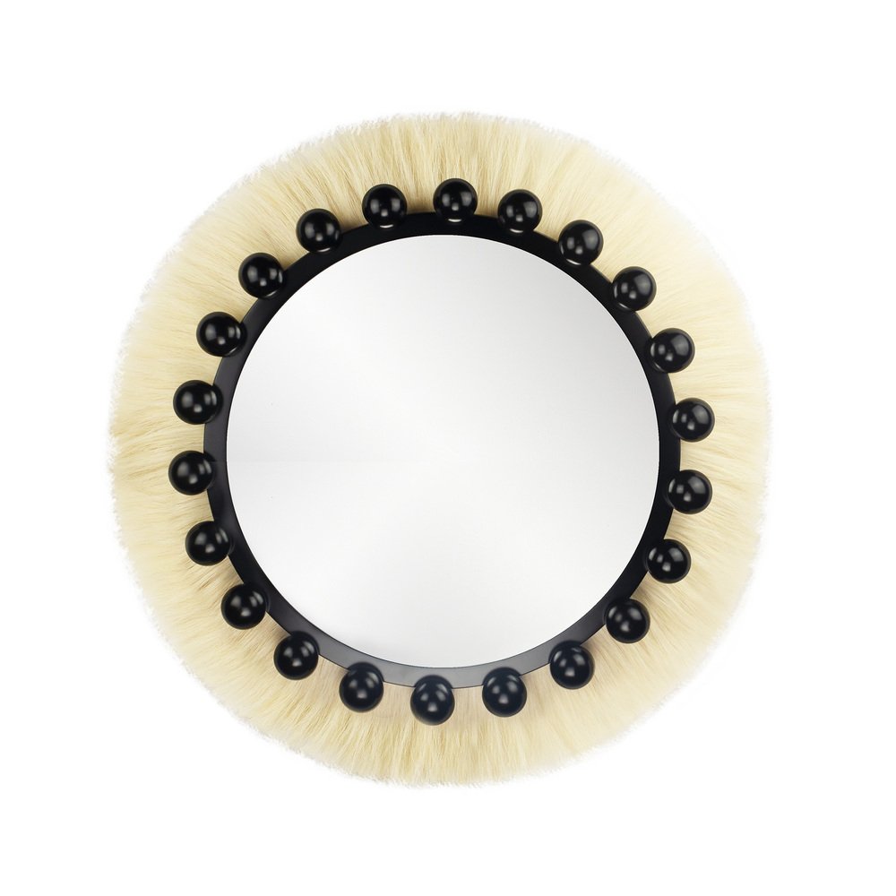 Modern Bohemian Round Ibiza Wall Mirror in Natural Fiber & Black Lacquer by HOMMÉS Studio