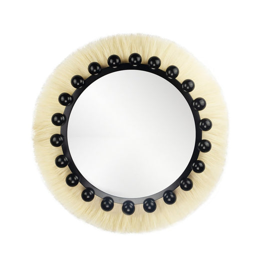 Modern Bohemian Round Ibiza Wall Mirror in Natural Fiber & Black Lacquer by HOMMÉS Studio