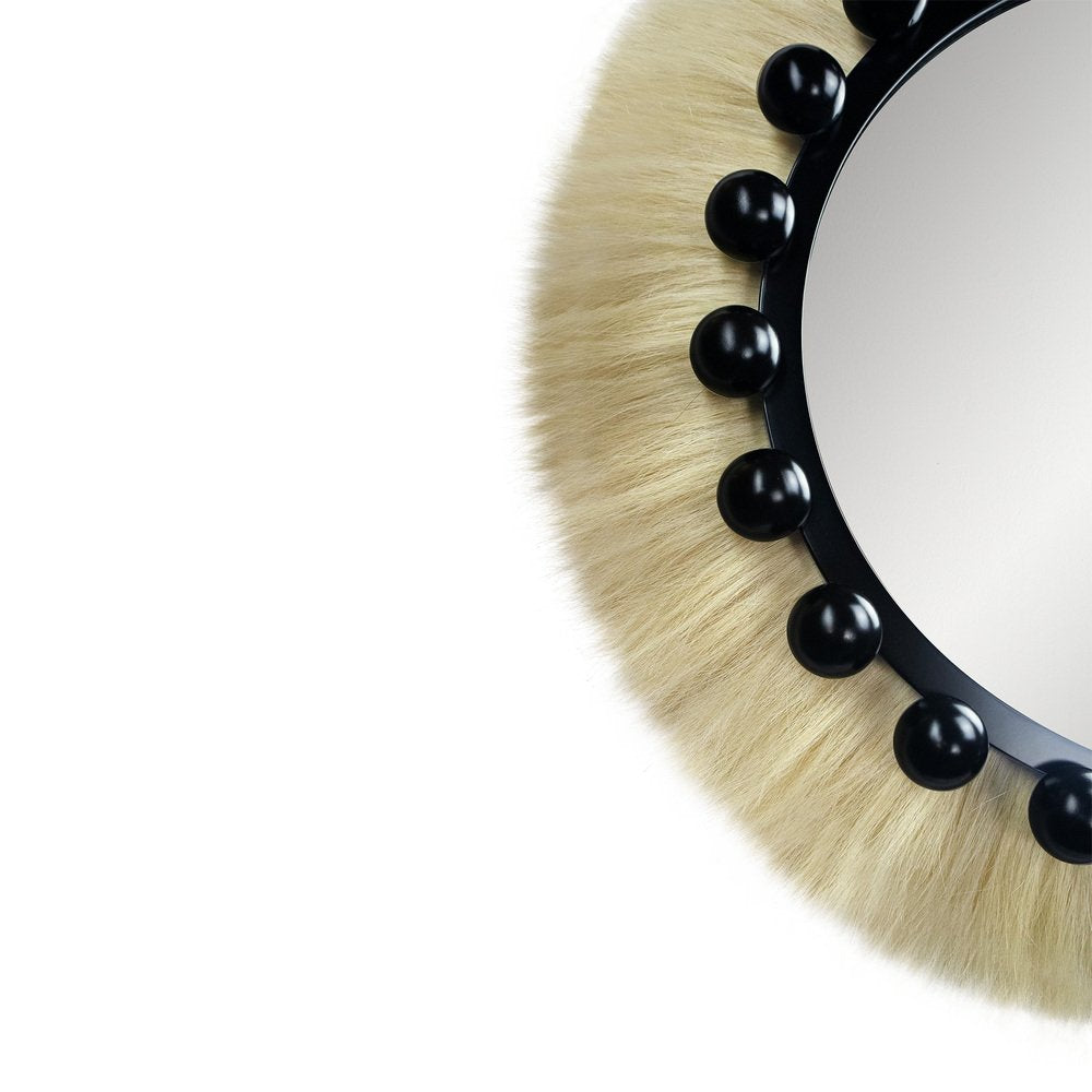 Modern Bohemian Round Ibiza Wall Mirror in Natural Fiber & Black Lacquer by HOMMÉS Studio