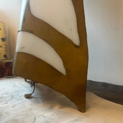 Modern Brass and White Acrylic Glass Tribal Mask Wall Light, 1980s-NMK-1783994