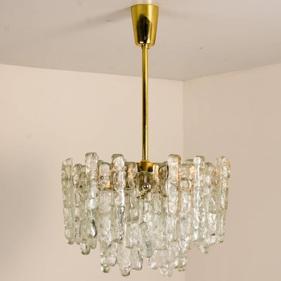 Modern Brass Two-Tiered Ice Glass Chandeliers from Kalmar, 1970s , Set of 2-VDW-902900