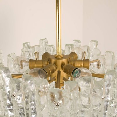 Modern Brass Two-Tiered Ice Glass Chandeliers from Kalmar, 1970s , Set of 2-VDW-902900