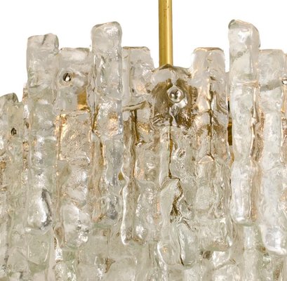 Modern Brass Two-Tiered Ice Glass Chandeliers from Kalmar, 1970s , Set of 2-VDW-902900