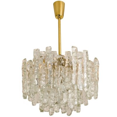 Modern Brass Two-Tiered Ice Glass Chandeliers from Kalmar, 1970s , Set of 2-VDW-902900