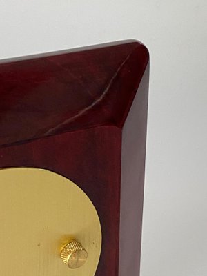 Modern Burgundy Plastic and Brass Table Clock, France, 1970s-UR-1388928