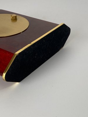 Modern Burgundy Plastic and Brass Table Clock, France, 1970s-UR-1388928