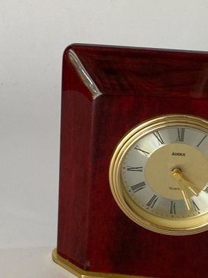 Modern Burgundy Plastic and Brass Table Clock, France, 1970s-UR-1388928