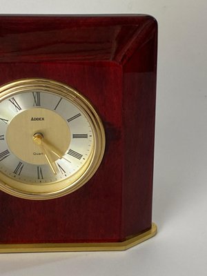 Modern Burgundy Plastic and Brass Table Clock, France, 1970s-UR-1388928