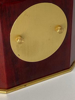 Modern Burgundy Plastic and Brass Table Clock, France, 1970s-UR-1388928