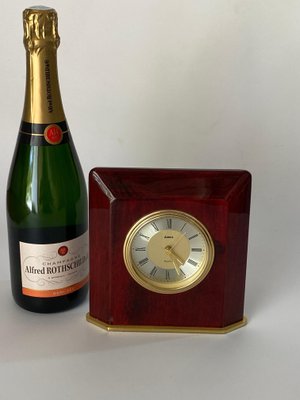 Modern Burgundy Plastic and Brass Table Clock, France, 1970s-UR-1388928