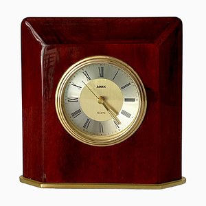 Modern Burgundy Plastic and Brass Table Clock, France, 1970s-UR-1388928