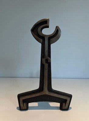 Modern Cast Iron and Wrought Iron Andirons, 1950s, Set of 2-BA-1479947