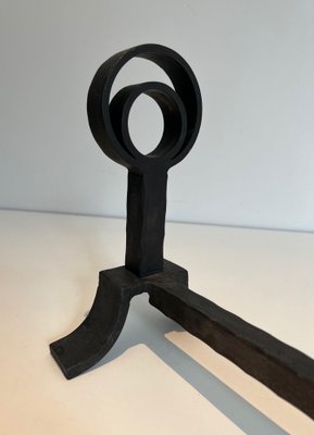 Modern Cast Iron and Wrought Iron Chenets in the style of Jacques Adnet, 1940s, Set of 2-BA-1481501