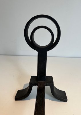 Modern Cast Iron and Wrought Iron Chenets in the style of Jacques Adnet, 1940s, Set of 2-BA-1481501