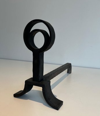 Modern Cast Iron and Wrought Iron Chenets in the style of Jacques Adnet, 1940s, Set of 2-BA-1481501