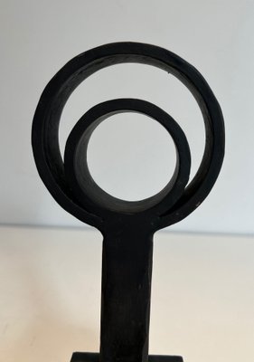 Modern Cast Iron and Wrought Iron Chenets in the style of Jacques Adnet, 1940s, Set of 2-BA-1481501