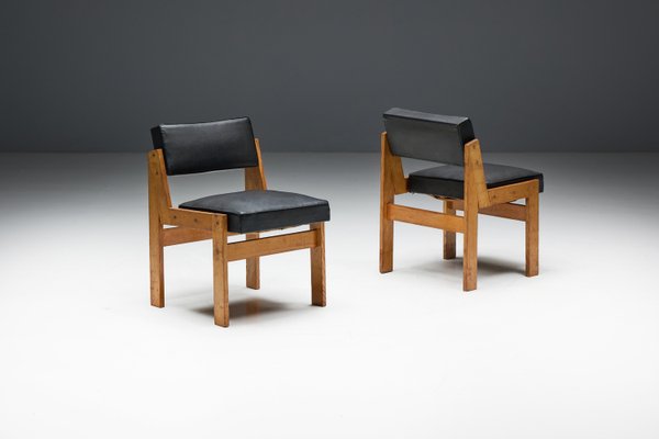 Modern Chairs in Oak and Original Vinyl by Wim Den Boon, 1950s-GW-2023406