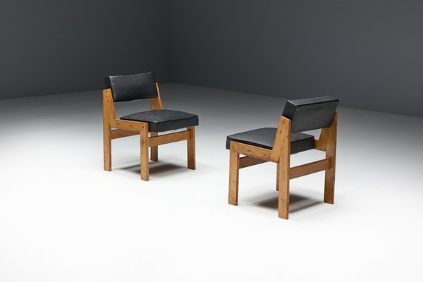 Modern Chairs in Oak and Original Vinyl by Wim Den Boon, 1950s-GW-2023406