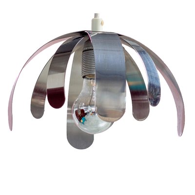 Modern Chrome & Bent Stainless Steel Ceiling Lamp, 1970s-YI-776687