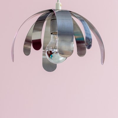 Modern Chrome & Bent Stainless Steel Ceiling Lamp, 1970s-YI-776687