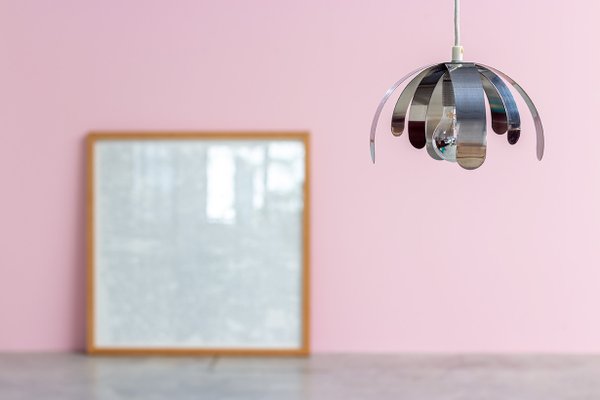 Modern Chrome & Bent Stainless Steel Ceiling Lamp, 1970s-YI-776687