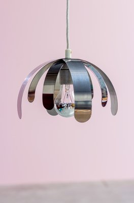 Modern Chrome & Bent Stainless Steel Ceiling Lamp, 1970s-YI-776687